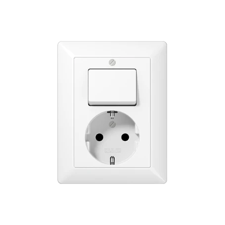 SCHUKO® socket 16 A / 250 V ~ with 1-gang / 2-way switch 10 AX / 250 V ~, screw terminals, duroplastic, white