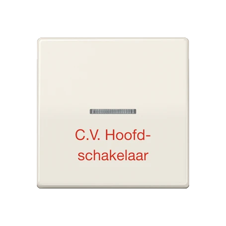 Schakelwip 1-voudig, opschrift "C.V. Hoofdschakelaar", met lens, wit