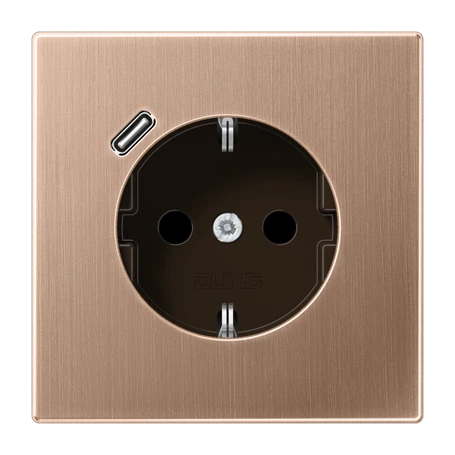 SCHUKO® socket with USB charger, Safety Plus, metal, PVD-coated, brushed bronze