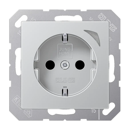 JUNG HOME wandcontactdoos met randaarde, Safety Plus, aluminium