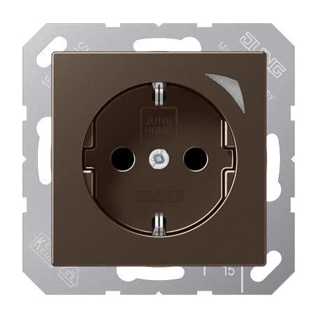 JUNG HOME wandcontactdoos met randaarde, Safety Plus, mokka