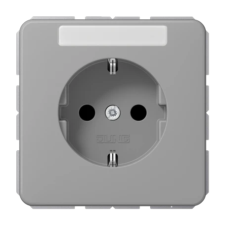 SCHUKO® socket, Safety Plus, with inscription field, thermoplastic, grey