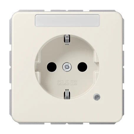 SCHUKO® socket, Safety Plus, with pilot light, with inscription field, thermoplastic, ivory