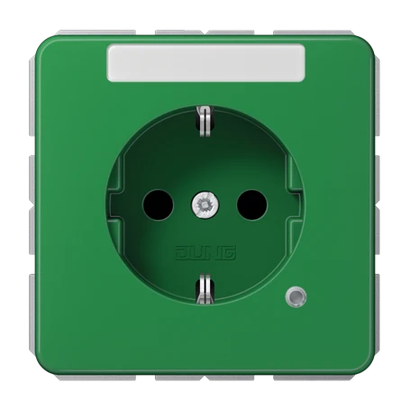 SCHUKO® socket, Safety Plus, with pilot light, with inscription field, thermoplastic, green