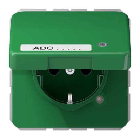SCHUKO® socket, Safety Plus, with pilot light, with inscription field, thermoplastic, green