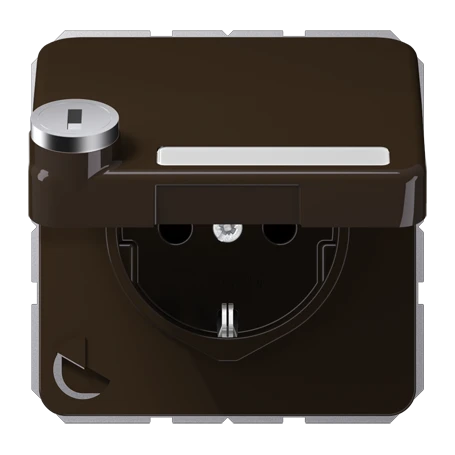 SCHUKO® socket, Safety Plus, with inscription field, with safety lock, thermoplastic, brown