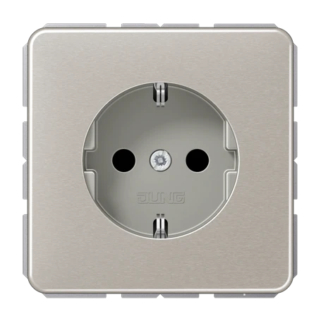 Wandcontactdoos met randaarde, schroefklemmen, geanodiseerd aluminium, platina