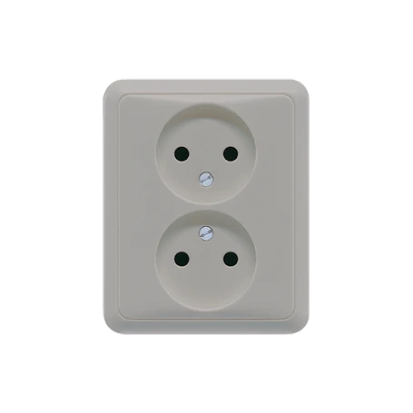 2-voudige wandcontactdoos zonder beschermingscontact, duroplast, grijs