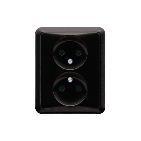 2-voudige wandcontactdoos zonder beschermingscontact, duroplast, zwart