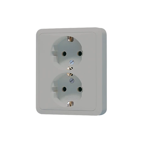 2-voudige wandcontactdoos met randaarde, Safety Plus, duroplast, grijs