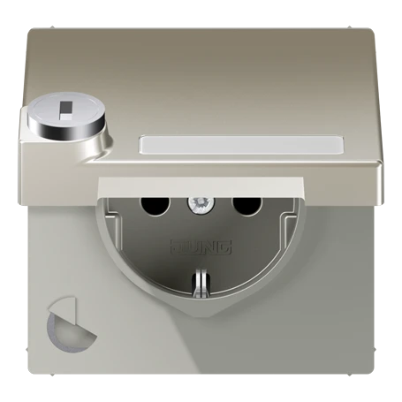 SCHUKO® socket, Safety Plus, with inscription field, with safety lock, thermoplastic lacquered, stainless steel