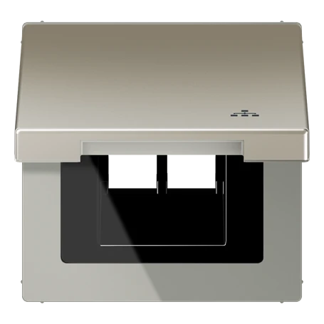 Hinged lid with spring, with symbol "LAN", stainless steel