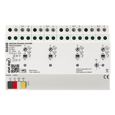 eNet radio dimming actuator 4-gang, for rail mounting, rail mounting device, 8 rail units