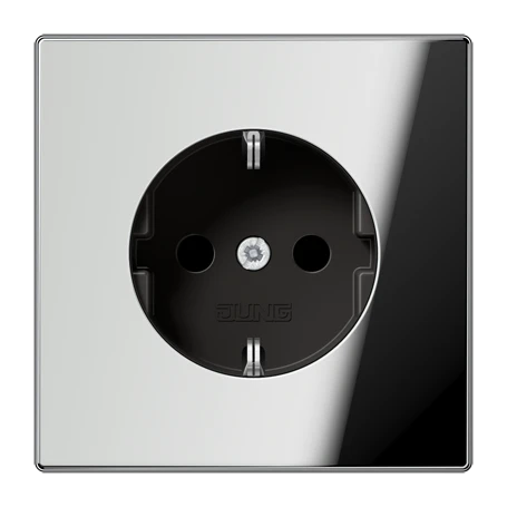 SCHUKO® socket, screw terminals, Safety Plus, chrome