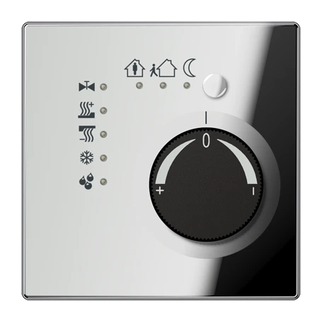 KNX room temperature controller, with integrated push-button interface 4-gang, chrome