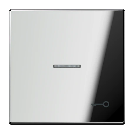 Schakelwip 1-voudig, Symbool "sleutel", met lens, glanzend chroom