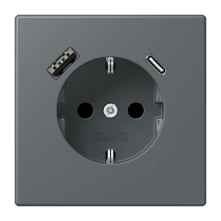 SCHUKO® socket with USB charger, Safety Plus, thermoplastic lacquered, gris foncé 31 (32010)