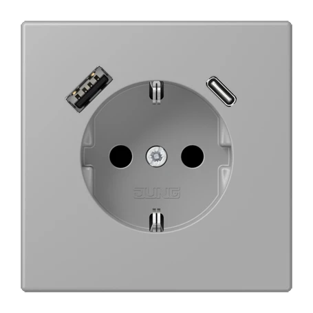 SCHUKO® socket with USB charger, Safety Plus, thermoplastic lacquered, gris moyen (32012)