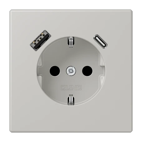 SCHUKO® socket with USB charger, Safety Plus, thermoplastic lacquered, gris clair 31
