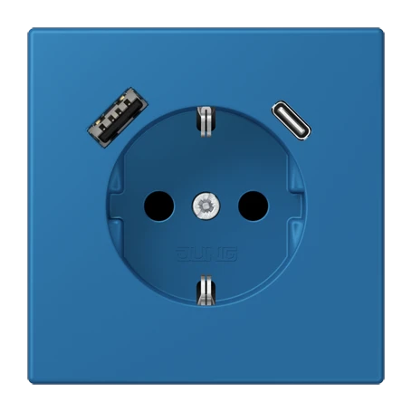 SCHUKO® socket with USB charger, Safety Plus, thermoplastic lacquered, bleu céruléen 31