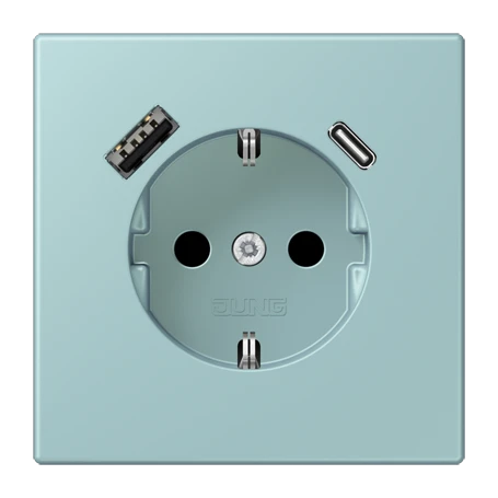 SCHUKO® socket with USB charger, Safety Plus, thermoplastic lacquered, céruléen clair