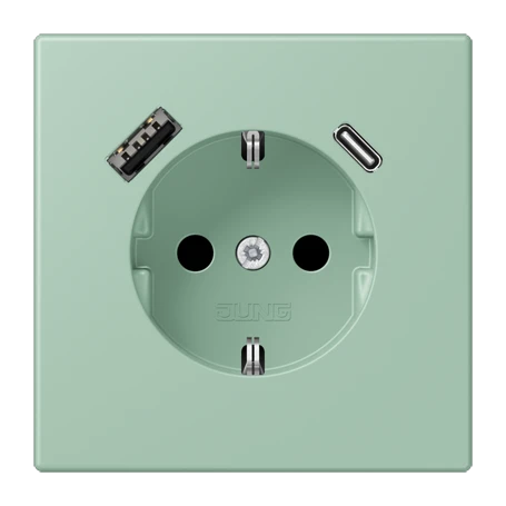 SCHUKO® socket with USB charger, Safety Plus, thermoplastic lacquered, vert anglais clair