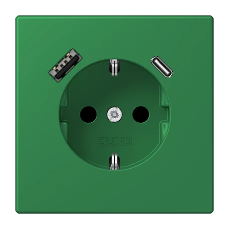 SCHUKO® socket with USB charger, Safety Plus, thermoplastic lacquered, vert foncé