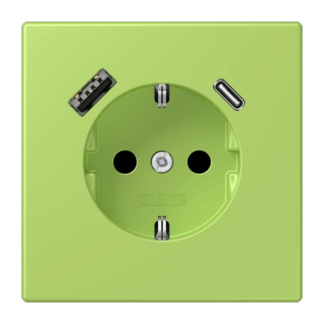 SCHUKO® socket with USB charger, Safety Plus, thermoplastic lacquered, vert clair