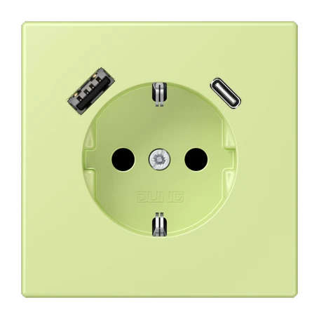 SCHUKO® socket with USB charger, Safety Plus, thermoplastic lacquered, vert jaune clair
