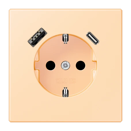 SCHUKO® socket with USB charger, Safety Plus, thermoplastic lacquered, ocre