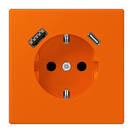 SCHUKO® socket with USB charger, Safety Plus, thermoplastic lacquered, orange