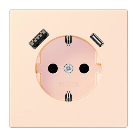 SCHUKO® socket with USB charger, Safety Plus, thermoplastic lacquered, orange pâle