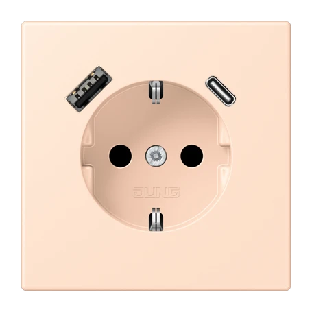 SCHUKO® socket with USB charger, Safety Plus, thermoplastic lacquered, rose pâle