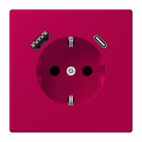 SCHUKO® socket with USB charger, Safety Plus, thermoplastic lacquered, rouge rubia