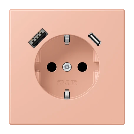 SCHUKO® socket with USB charger, Safety Plus, thermoplastic lacquered, rose clair