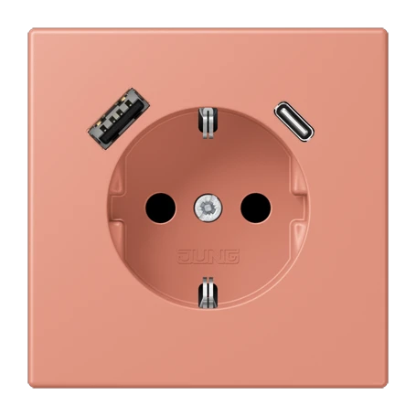 SCHUKO® socket with USB charger, Safety Plus, thermoplastic lacquered, l'ocre rouge moyen