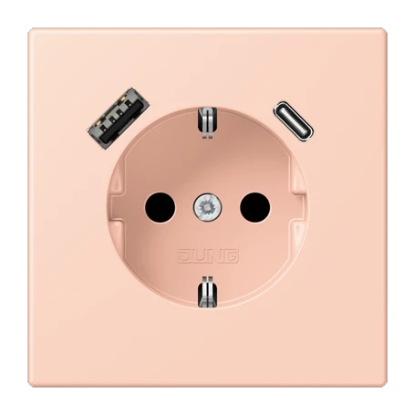 SCHUKO® socket with USB charger, Safety Plus, thermoplastic lacquered, l'ocre rouge clair
