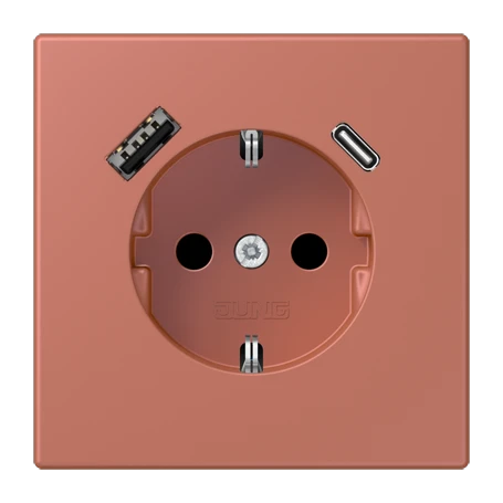 SCHUKO® socket with USB charger, Safety Plus, thermoplastic lacquered, terre sienne brique
