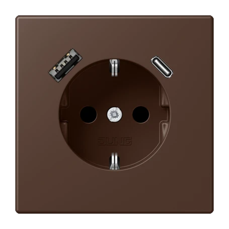 SCHUKO® socket with USB charger, Safety Plus, thermoplastic lacquered, terre d'ombre brûlée 31