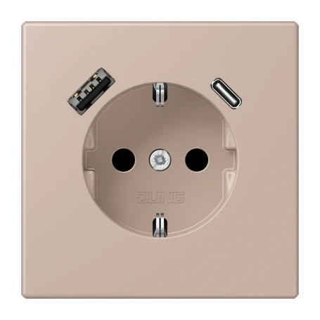 SCHUKO® socket with USB charger, Safety Plus, thermoplastic lacquered, ombre brûlée claire