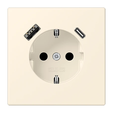 SCHUKO® socket with USB charger, Safety Plus, thermoplastic lacquered, blanc ivoire