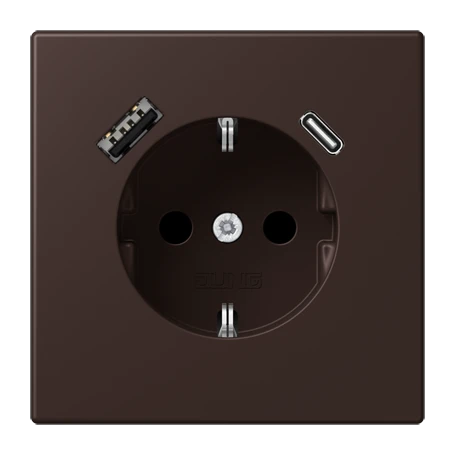 SCHUKO® socket with USB charger, Safety Plus, thermoplastic lacquered, terre d’ombre brûlée 59