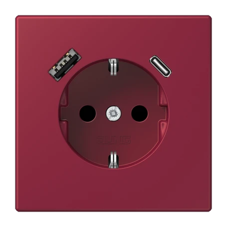 SCHUKO® socket with USB charger, Safety Plus, thermoplastic lacquered, le rubis