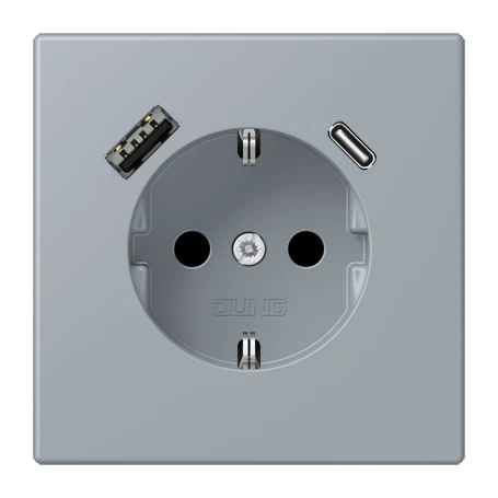 SCHUKO® socket with USB charger, Safety Plus, thermoplastic lacquered, gris clair 59