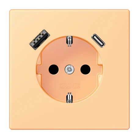 SCHUKO® socket with USB charger, Safety Plus, thermoplastic lacquered, terre sienne claire 59