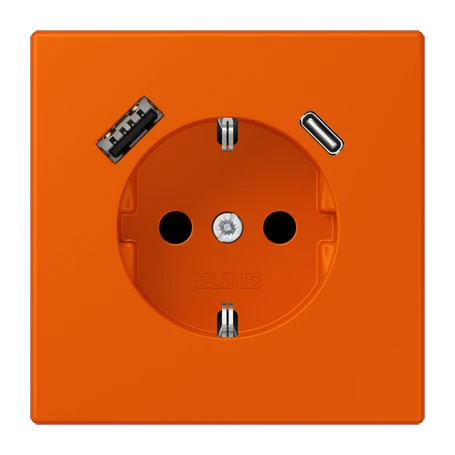 SCHUKO® socket with USB charger, Safety Plus, thermoplastic lacquered, orange vif