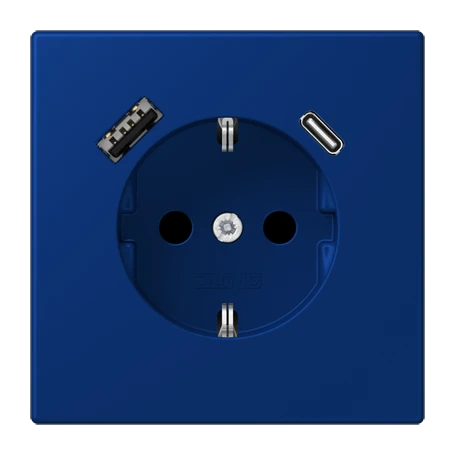 SCHUKO® socket with USB charger, Safety Plus, thermoplastic lacquered, bleu outremer foncé