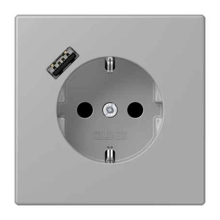 SCHUKO® socket with USB charger, Safety Plus, thermoplastic lacquered, gris moyen (32012)