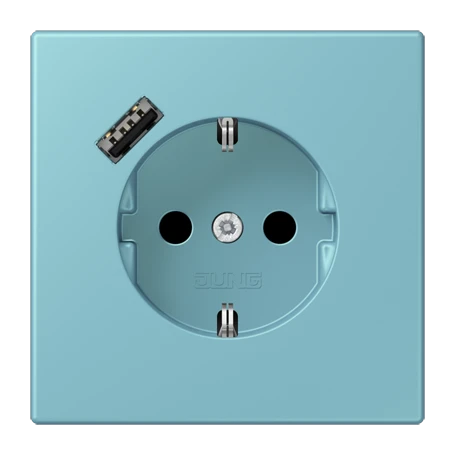SCHUKO® socket with USB charger, Safety Plus, thermoplastic lacquered, céruléen moyen