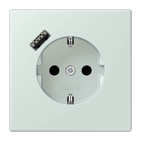 SCHUKO® socket with USB charger, Safety Plus, thermoplastic lacquered, céruléen pale